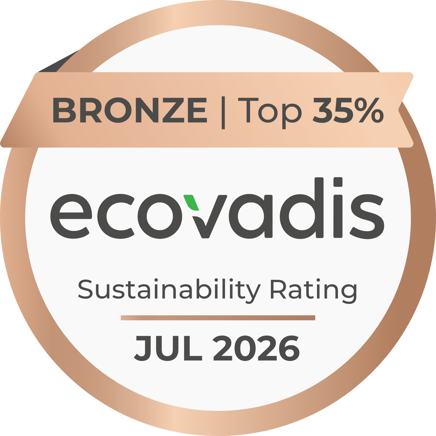 EcoVadis Bronze Medal — Top 35%, Sustainability Rating, July 2026